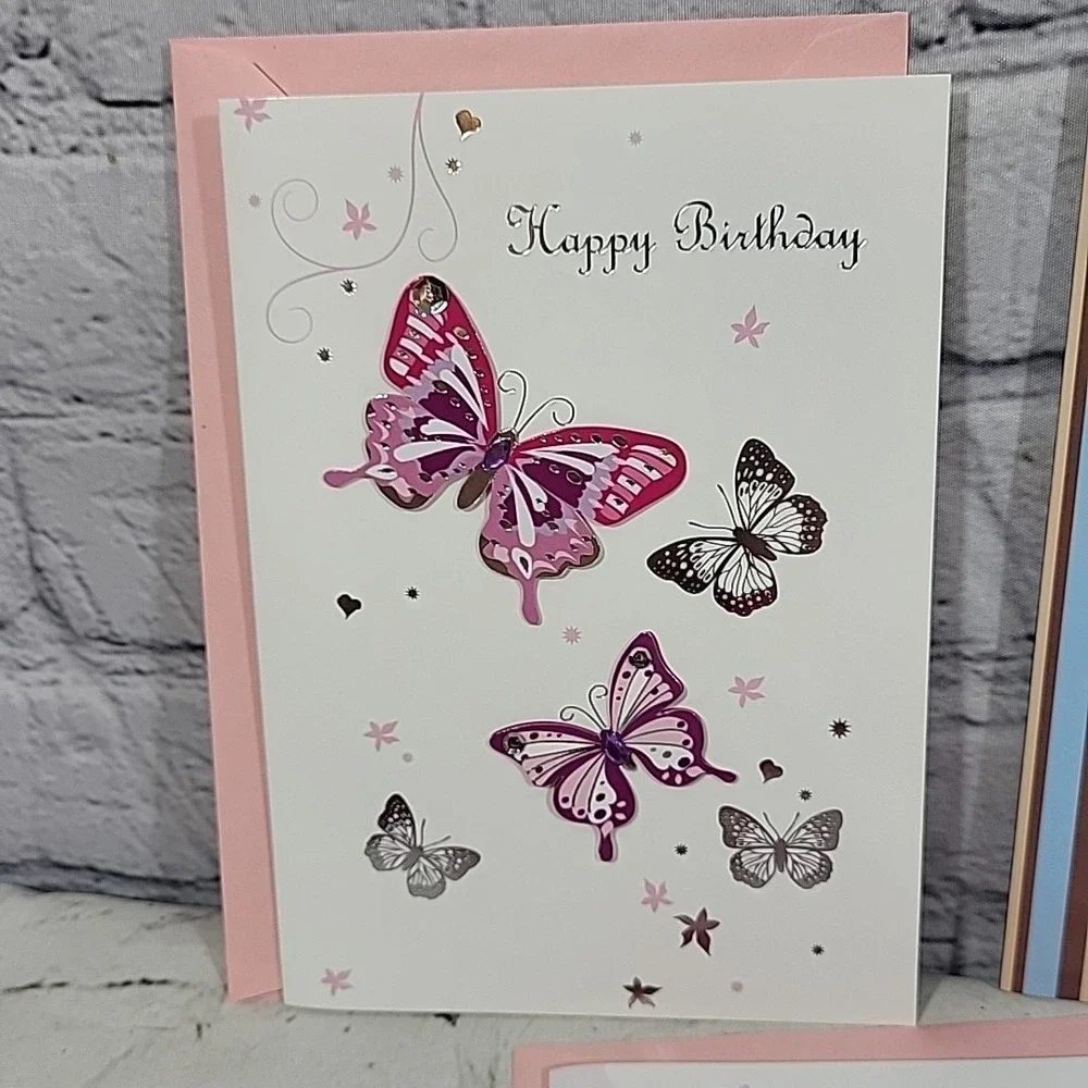 New Greeting Cards Lot Of 5 Happy Birthday‎ 3D Clip-Art Matching Envelopes